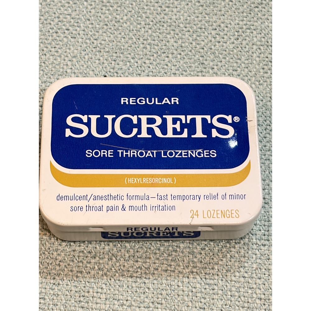 EMPTY Sucrets Regular Sore Throat Lozenges Tin Vintage 1980s Advertusing